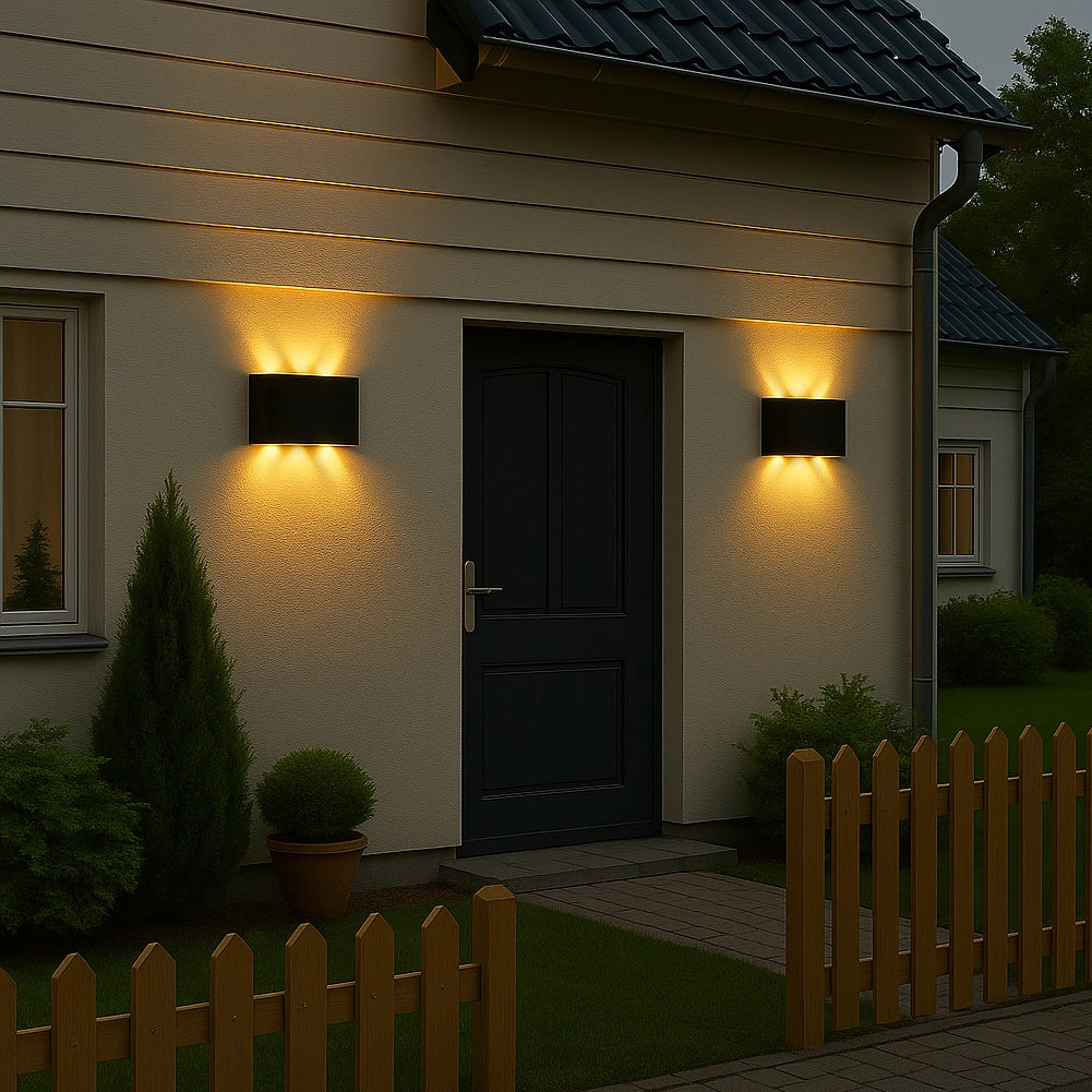 Set 2 Applique da Muro 6 Led Lampada a Parete Nero Luce Bianco Caldo 17x8x4cm
