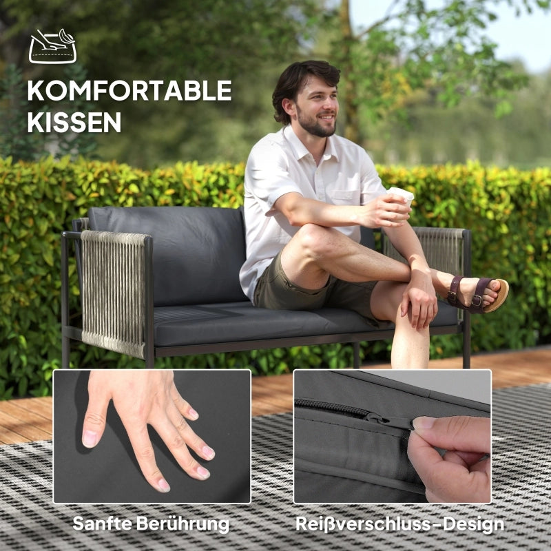Set da balcone a 4 pezzi con 2 poltrone, divano a 2 posti e tavolino in rattan resistente ai raggi UV grigio