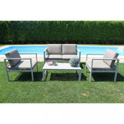 Set Salotto da Giardino Divano 2 Poltrone e Tavolino con Cuscini in Alluminio Tortora