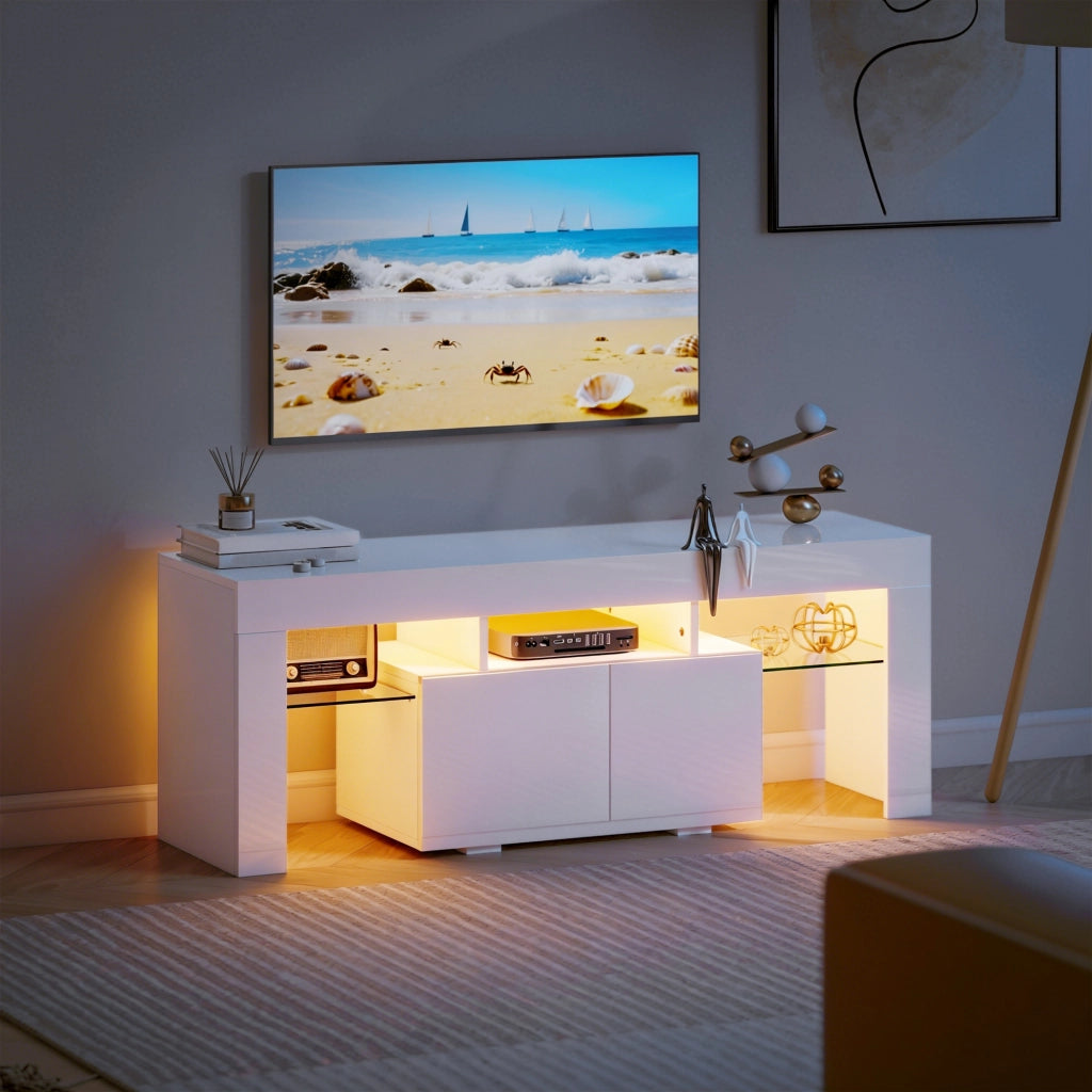 Mobile TV con illuminazione LED RGB ¨C Minimal ¨C Bianco 120x34x45cm