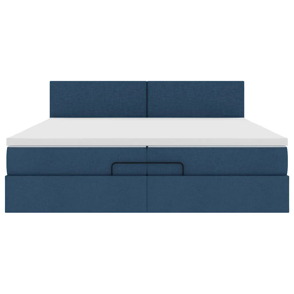 Struttura Letto Pouf con Materasso Blu 200x200 cm in Tessuto 3311407