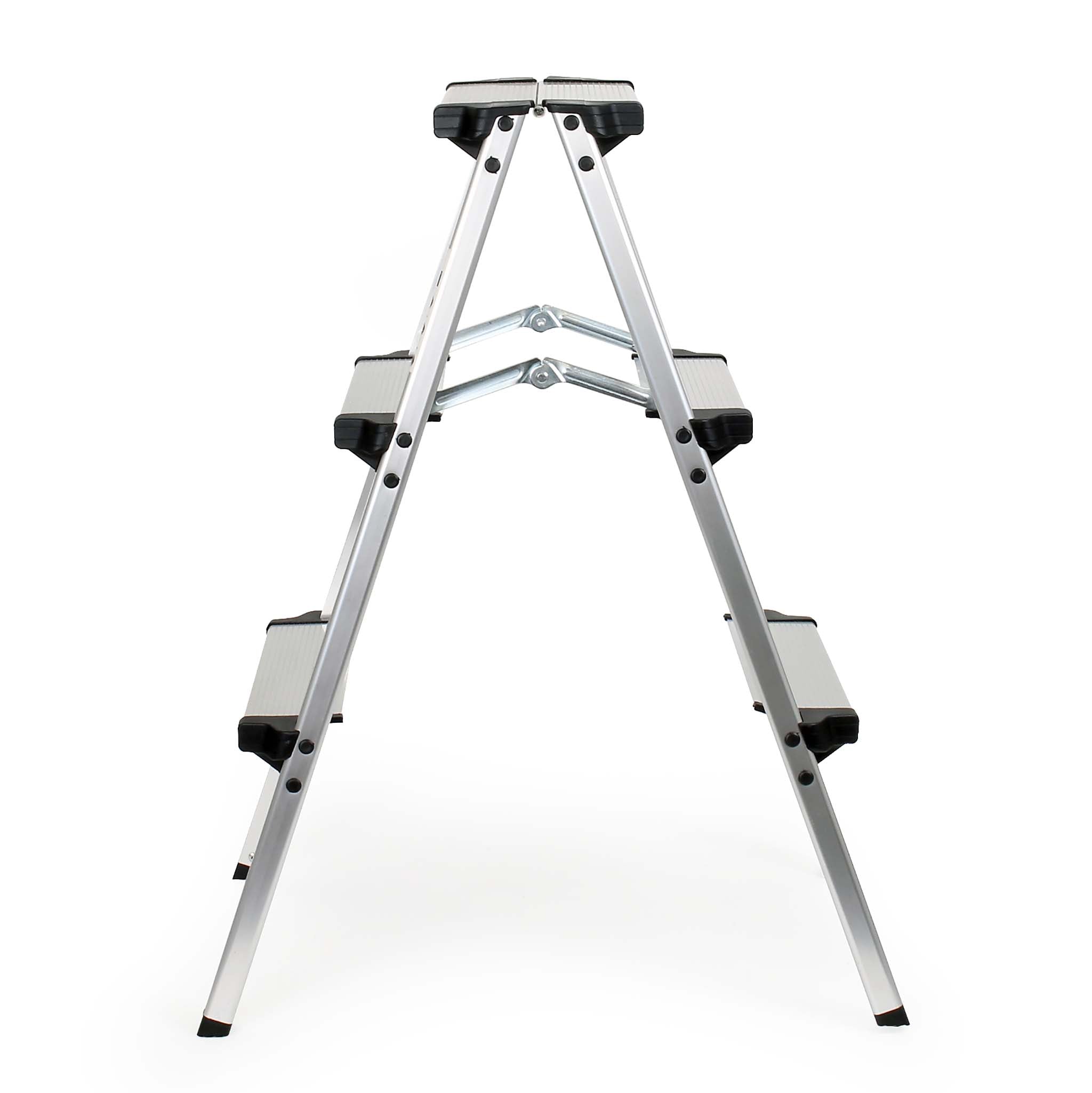 Scaletta pieghevole in alluminio, max 150kg, scala a pioli con 2x3 gradini, antiscivolo, 73 cm