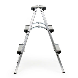 Scaletta pieghevole in alluminio, max 150kg, scala a pioli con 2x3 gradini, antiscivolo, 73 cm