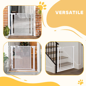 Cancellino per Cani Regolabile 75-82x76 cm con Chiusura Automatica in Acciaio e ABS Bianco