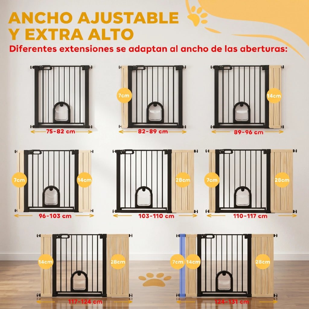 Barriera per Cani con Porticina ¨C Minimal ¨C Nero 75-131 cm con 3 Estensioni