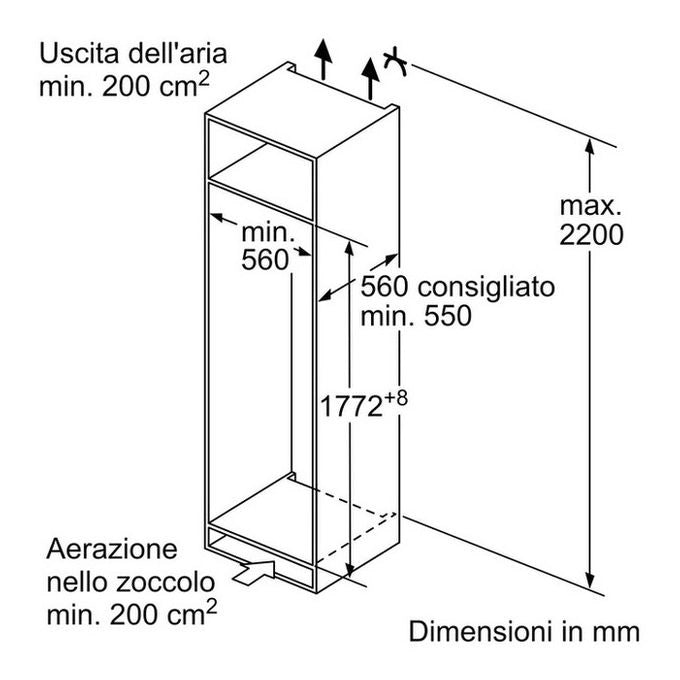 Bosch Serie 2 Frigorifero monoporta da incasso con congelatore, 177.5 x 56 cm