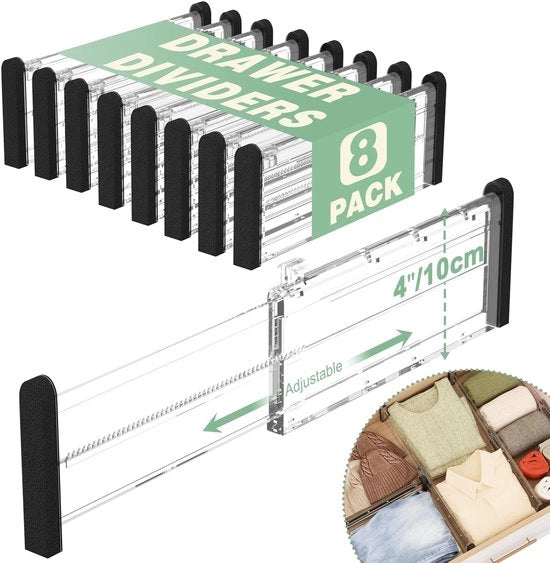 Verstelabili contenitori di carico, 10 cm espandibili per organizzare abiti, 8 pezzi, 32-58 cm contenitori di carico per armadi, cassetti, magazzini