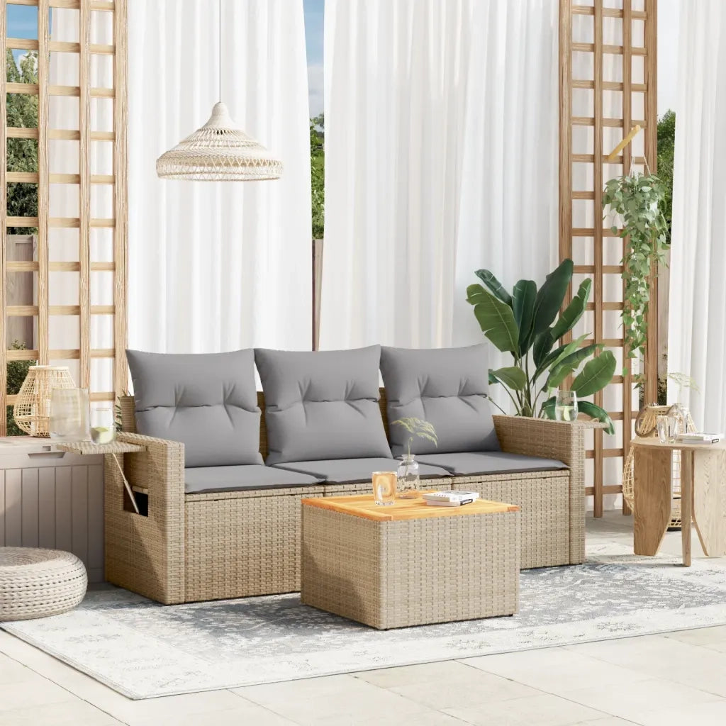Set Divano da Giardino 4 pz con Cuscini Beige Misto Polyrattan
