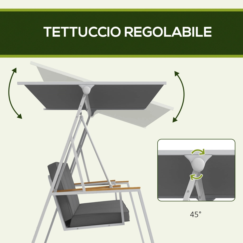 Dondolo da Giardino 3 Posti con Tettuccio ¨C Xylo ¨C Acciaio Grigio Scuro 205x130x175 cm