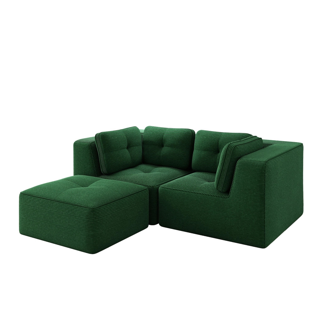 Divano Angolare Modulare 2 Posti con Poggiapiedi ¨C MINIMAL ¨C Tessuto Verde