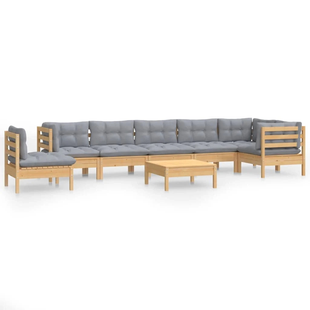 Set di mobili da giardino per esterni 9 pezzi con cuscini grigio legno di pino massiccio 02_0017990