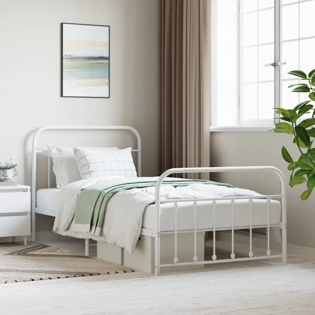 Letto singolo | Letto per adulti | Giroletto con Testiera e Pediera Metallo Bianco 107x203 cm