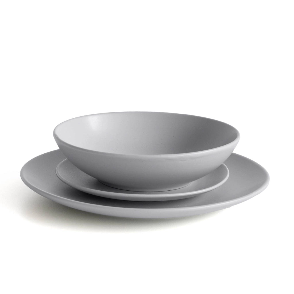 Servizio 18 Pezzi Piatti Cucina In Porcellana Gres Matt Design Moderno Finiture Opache Piatto Fondo Piano Dessert Lavastoviglie Microonde Colorazioni Tinta Unita Certificati Contatto Alimentare Grigio