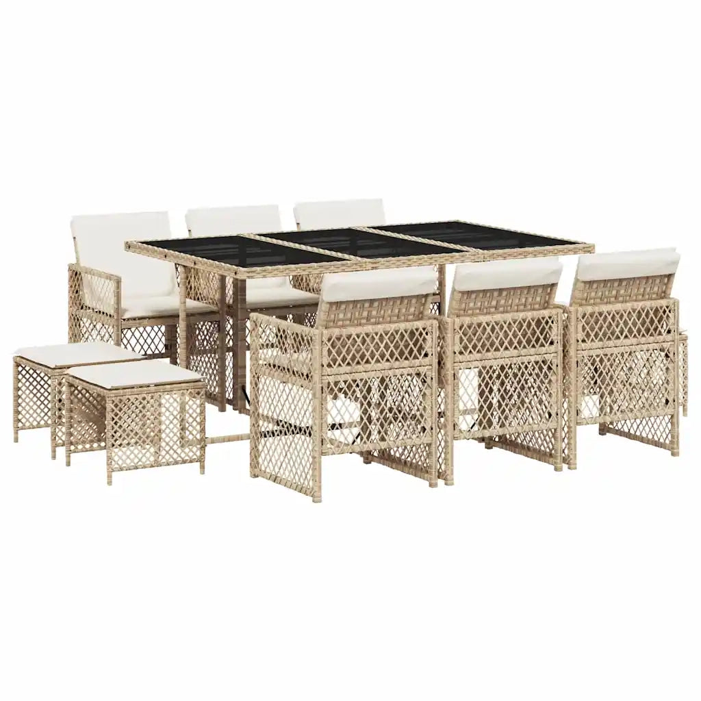 vidaXL Set da Pranzo da Giardino 11 pz con Cuscini Beige in Polyrattan