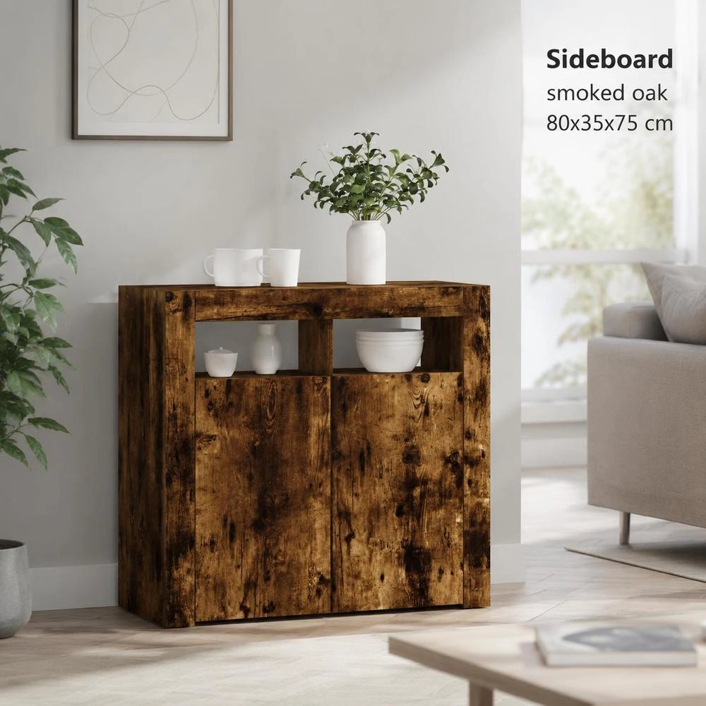 Sideboard With LED Lighting, Smoked Oak, 80x35x75 Cm