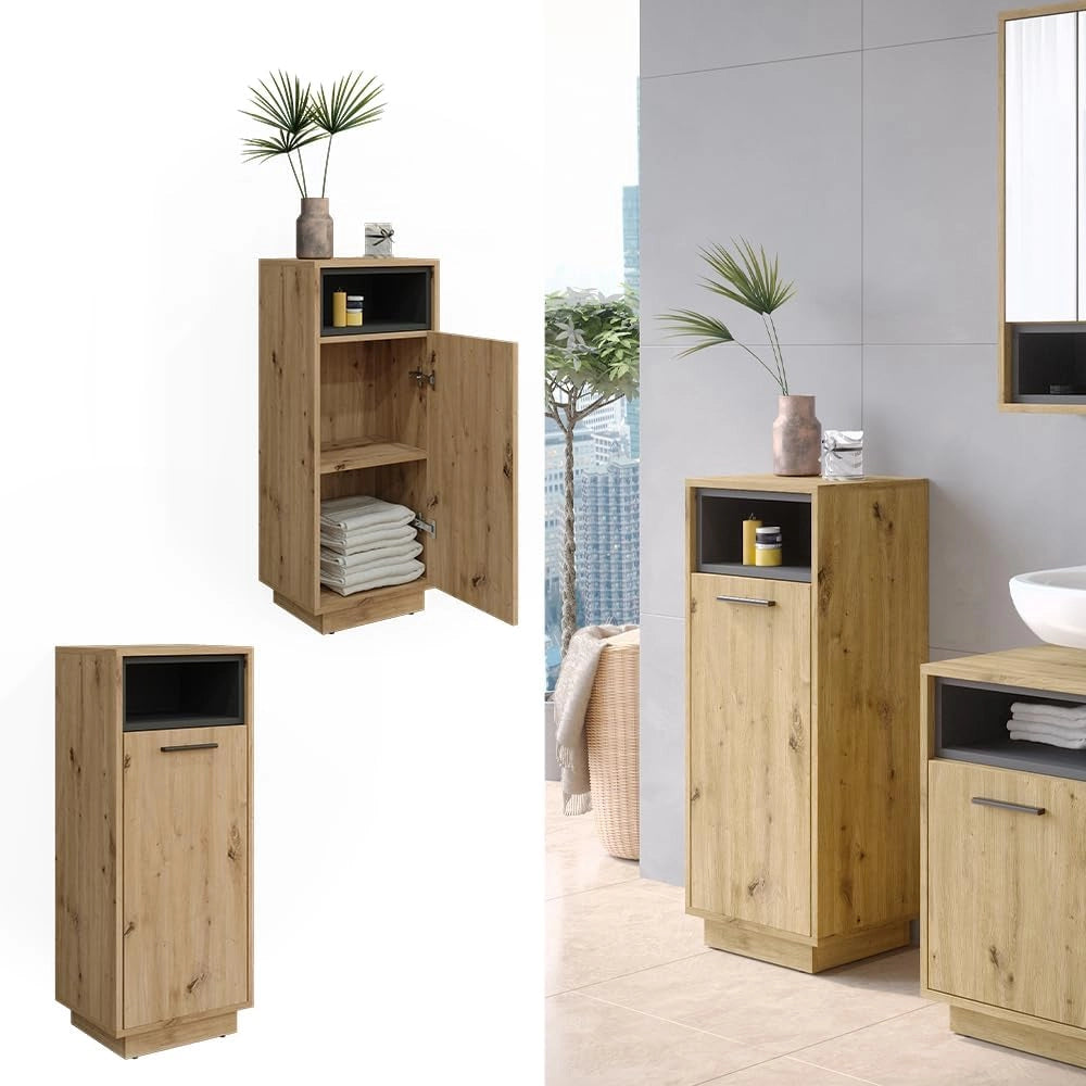 Mobiletto bagno Beatrice, Rovere artigianale, 38 x 93 cm, per la conservazione in bagno abbinabile alla serie Beatrice