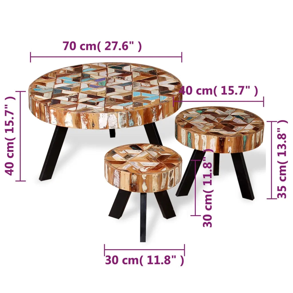 Set Tavolino da CaffÃ¨ 3 pz in Legno Massello Riciclato