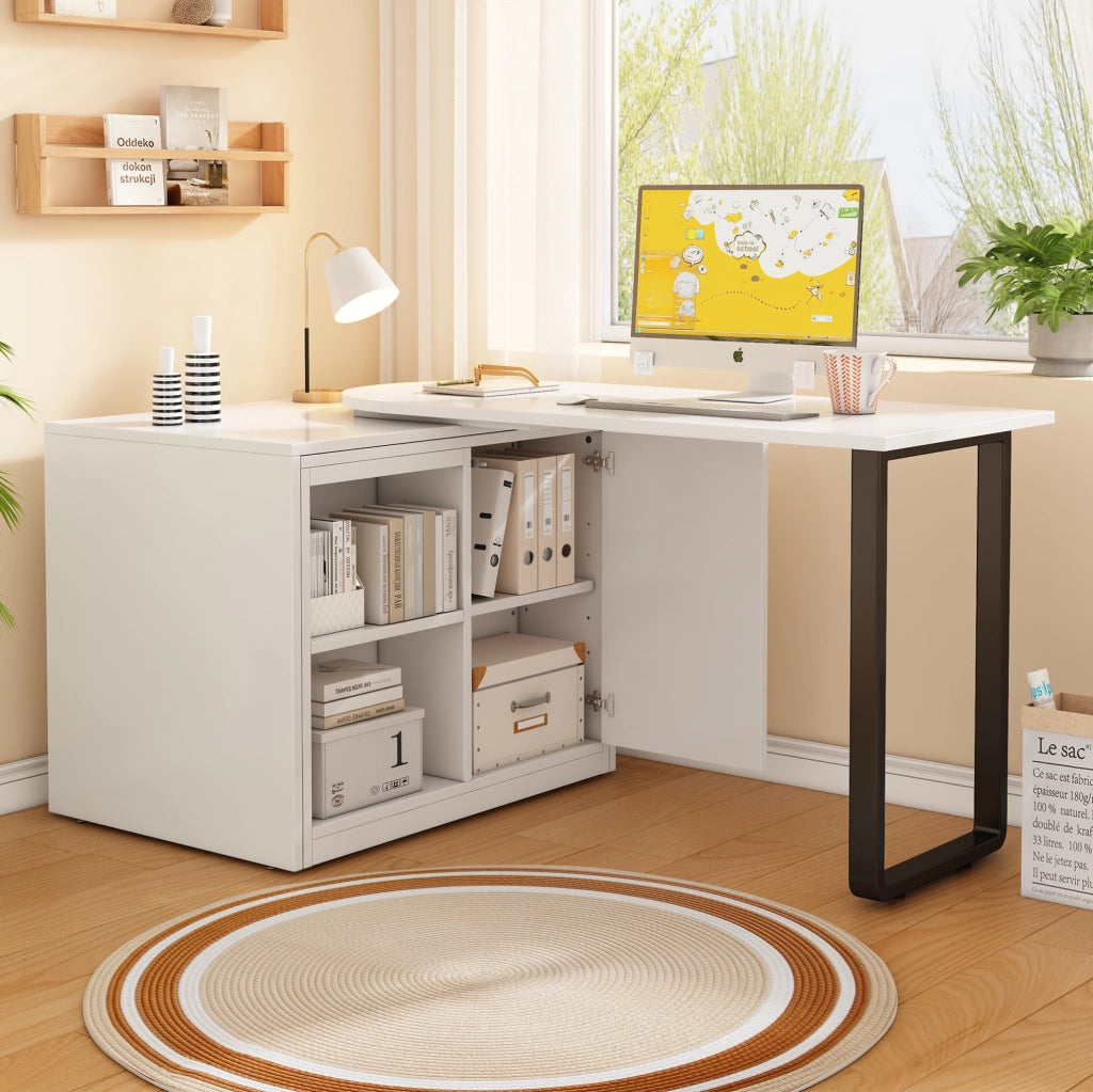 Scrivania con letto pieghevole 216x116x79 cm con ruote e spazio contenitivo in metallo e pannello truciolare bianco