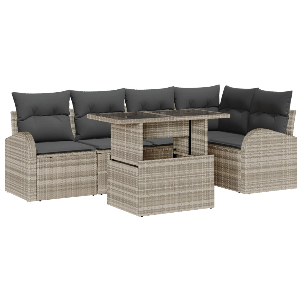 Set Divano da Giardino a 6 Pezzi con Cuscini Grigio Chiaro in Polyrattan