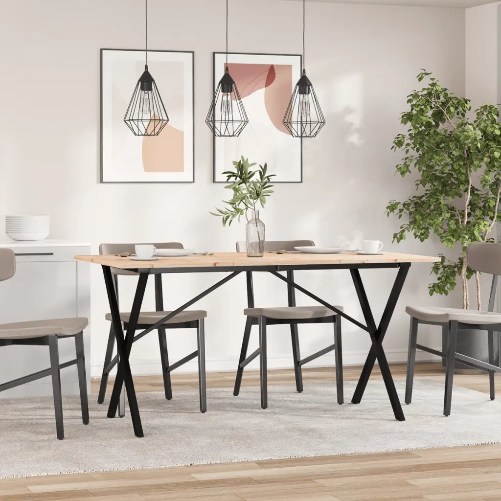 Tavolo da Pranzo Telaio a X 140x80x75 cm Legno Pino e Acciaio