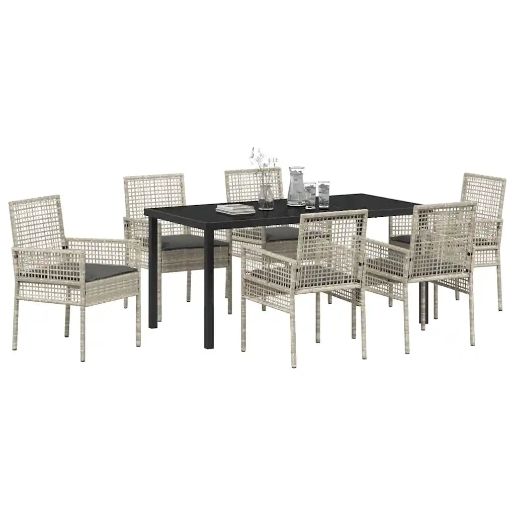 Set da Pranzo per Giardino 7 pcs Grigio chiaro polyrattan