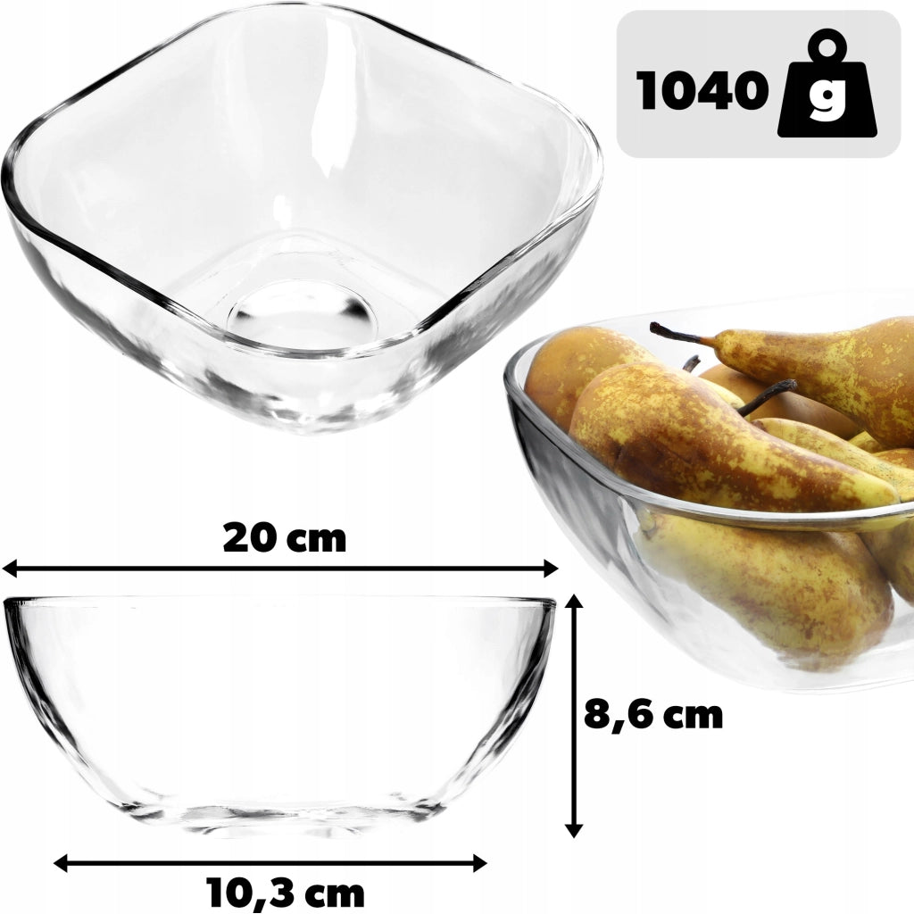 Ciotola per insalata KADAX, ciotola in vetro per snack, insalate e frutta, ciotola quadrata da 20 cm