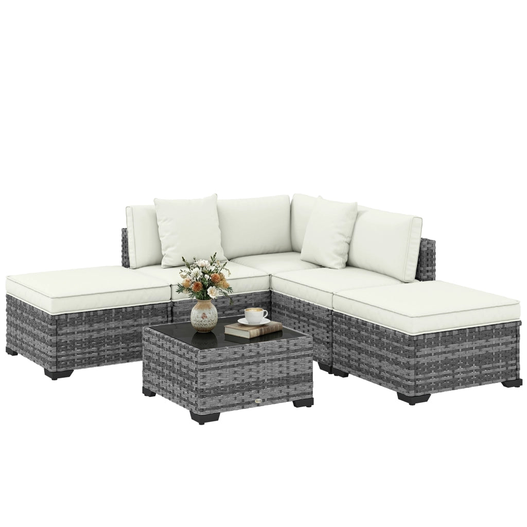Mobili da Giardino 6pz in Rattan e Acciaio con Divano, Tavolino e Cuscini, Grigio