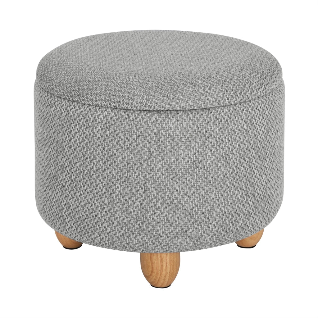 Pouf contenitore rotondo con vassoio, 21,5 L, in lino, grigio chiaro
