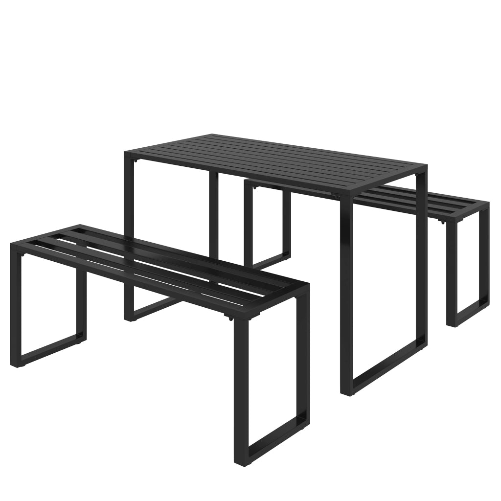 TAVOLO Set da 3 pezzi con 2 panche 110x55x70 cm metallo nero