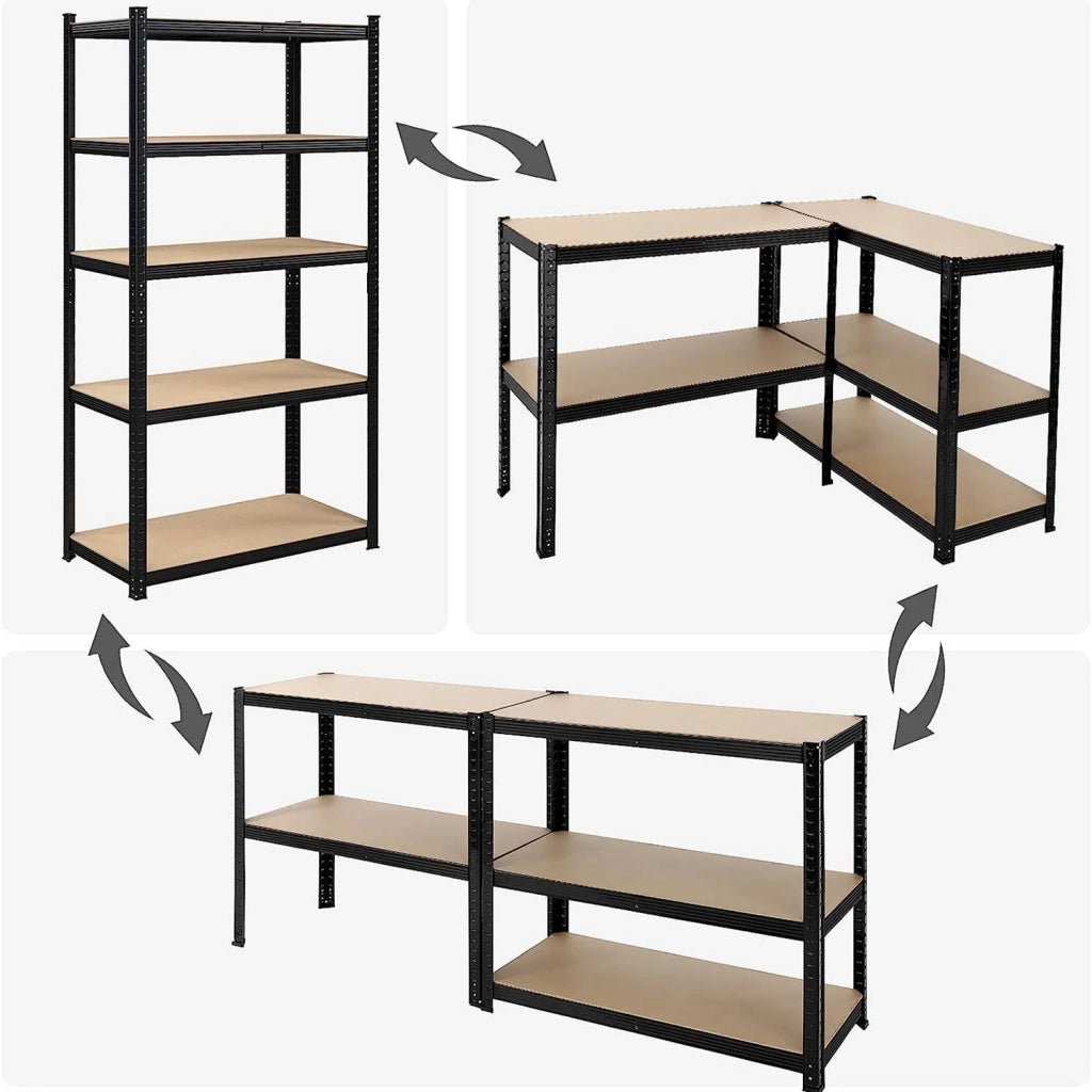 Scaffalatura metallica per carichi pesanti 200 x 100 x 50 cm 5 ripiani portata totale 875 kg (175 kg/ripiano) ripiani regolabili per garage/cantina nero 12_0005591