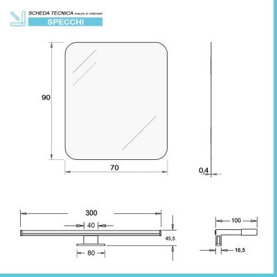 Specchio LED 70x90 cm reversibile con angoli stondati e luce naturale