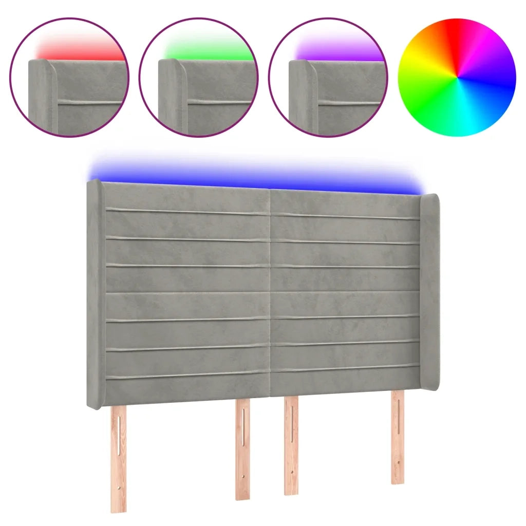 Testiera a LED Grigio Chiaro 147x16x118/128 cm in Velluto 3124236