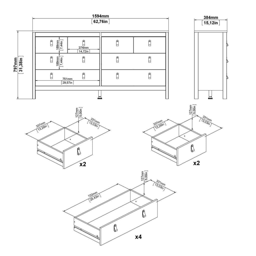 Credenza Kovsova, Buffet da soggiorno, Madia da salotto, Dispensa da cucina, 160x38 h80 cm, Bianco