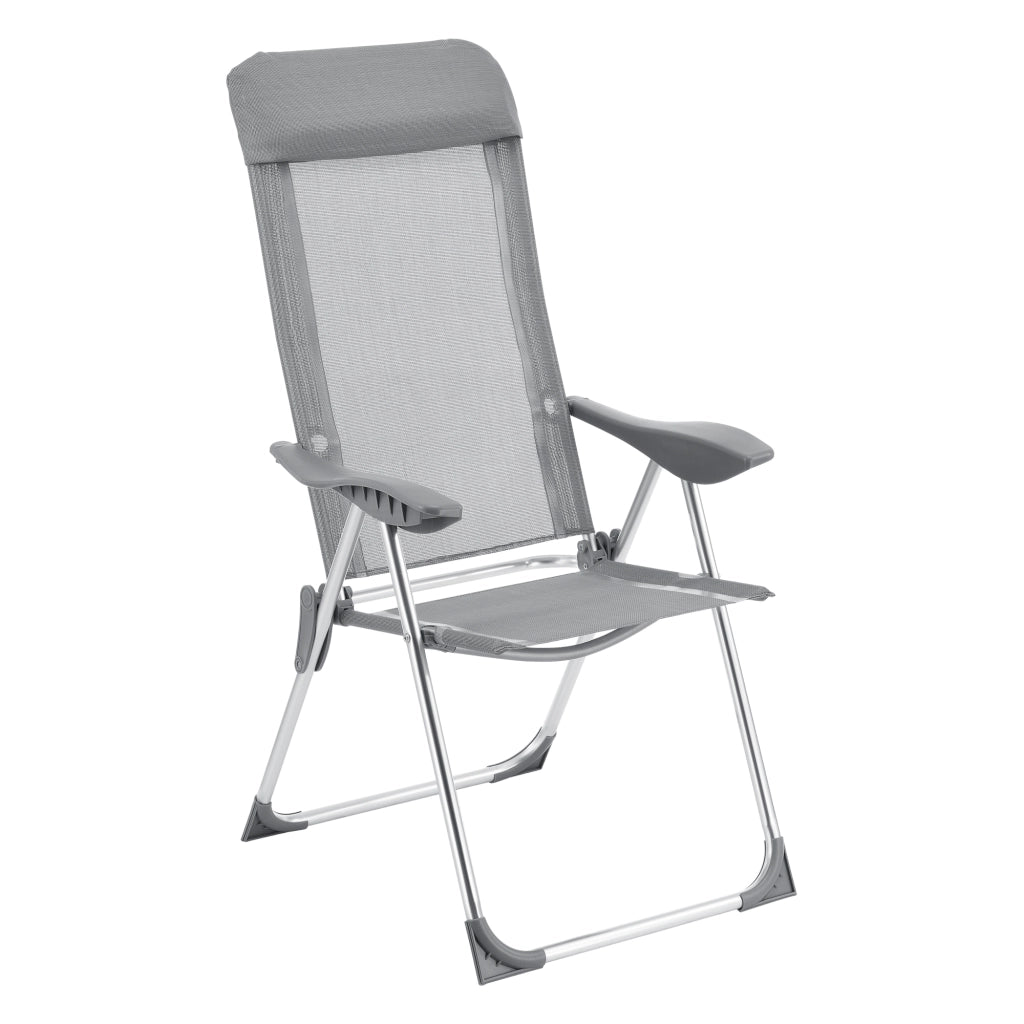 Set di 2 Sedie da Giardino / Terrazza / Campeggio / Balcone - 2 Sedie Pieghevoli con Schienale Alto Reclinabile in 5 Posizioni, Telaio in Allumino, Supporto fino a 115 kg - Grigio Chiaro