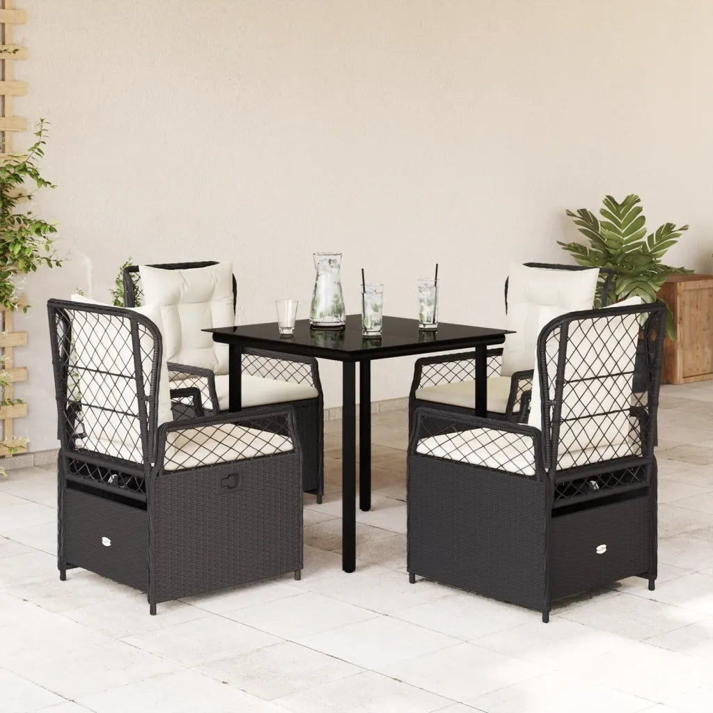 Set da Pranzo da Giardino 5 pz Nero con Cuscini in Polyrattan 3262965
