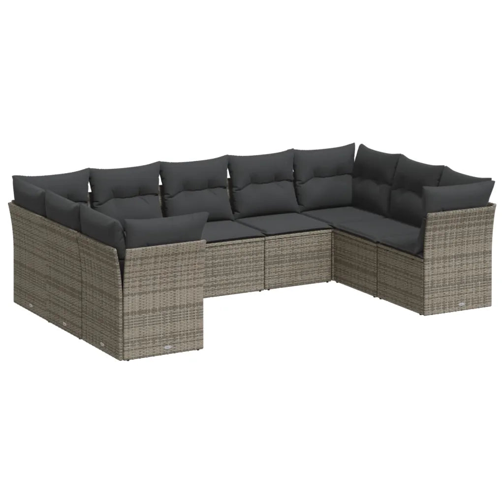 Set Divano da Giardino 9 pz con Cuscini Grigio in Polyrattancod mxl 91158
