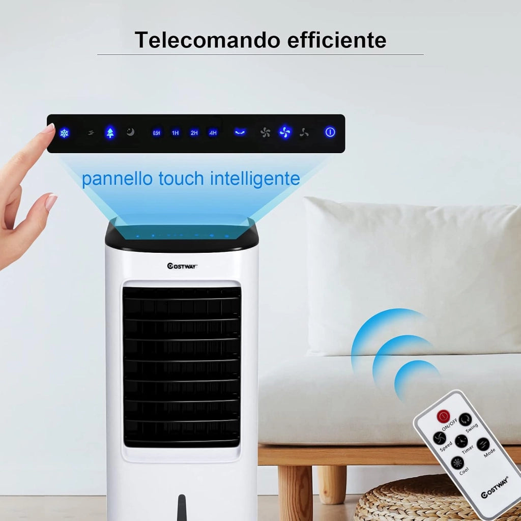 Condizionatore Portatile 4 in 1, Con Raffreddamento, Ventola, Umidificazione, Purificazione, Serbatoio dell’acqua di 7 L, 7,5 H Timer, Con Telecomando e Ruote