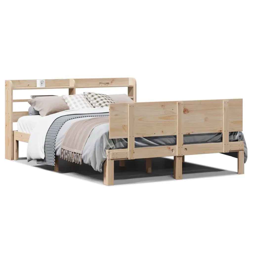 Giroletto con Testiera-Struttura Letto con testiera 135x190 cm in Legno Massello di Pino 850645