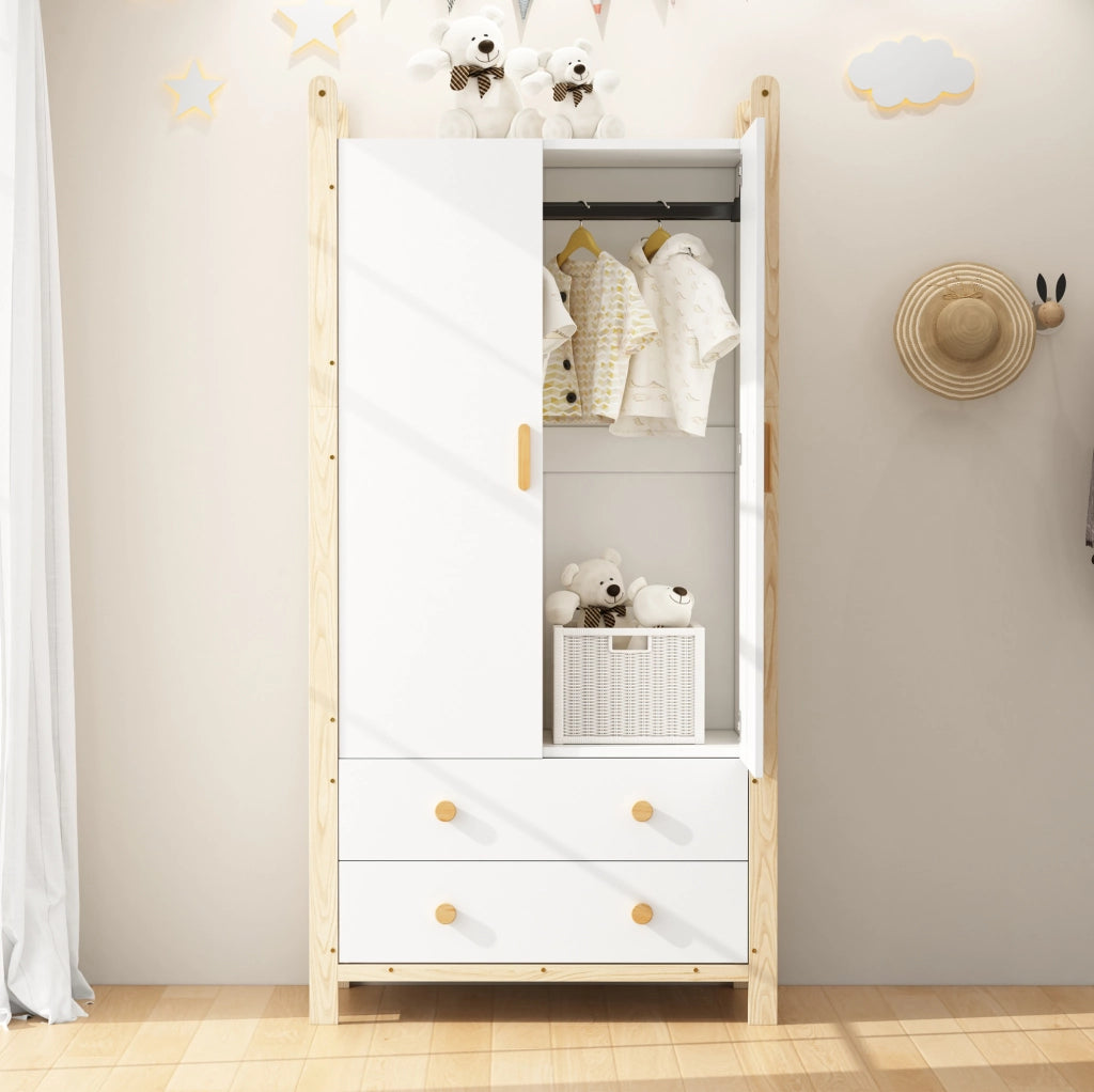 Armadio 2 ante 89,6 x 44 x 180,5 cm bianco con 2 cassetti e appendiabiti