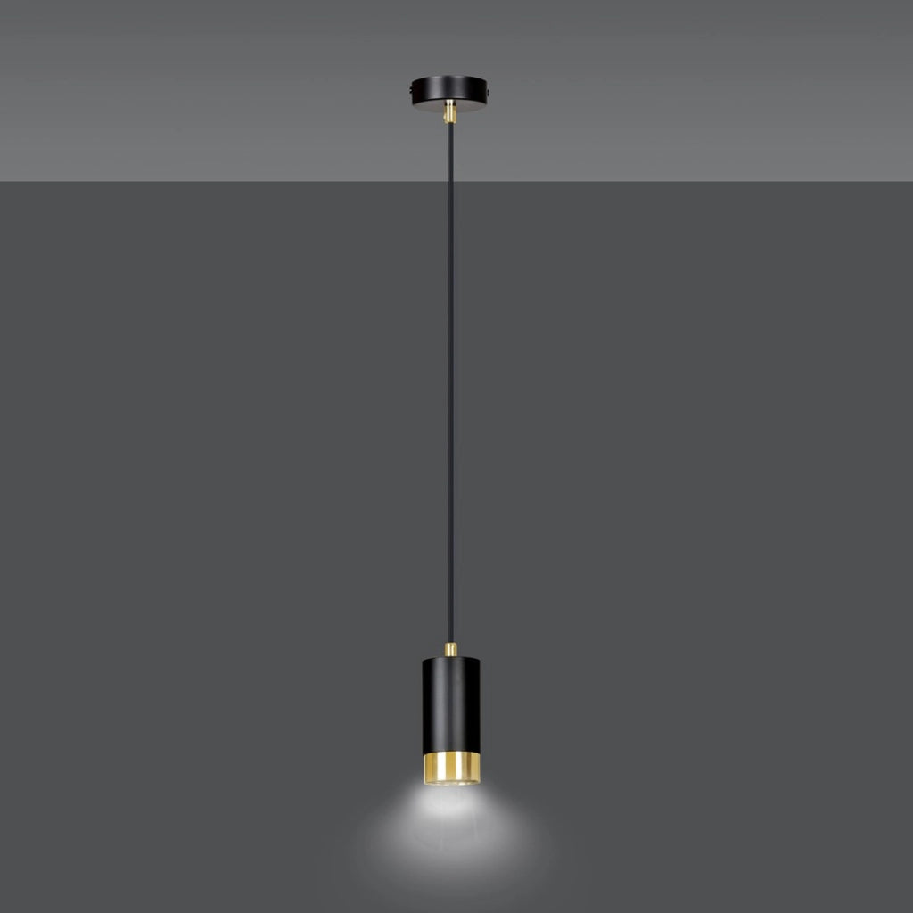 Lampada a sospensione Fumiko in acciaio nero opaco e oro
