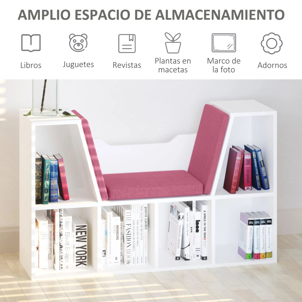 Libreria con seduta 6 cubi scaffale libri ¨C zephmum ¨C 102x30x61cm bianco rosa