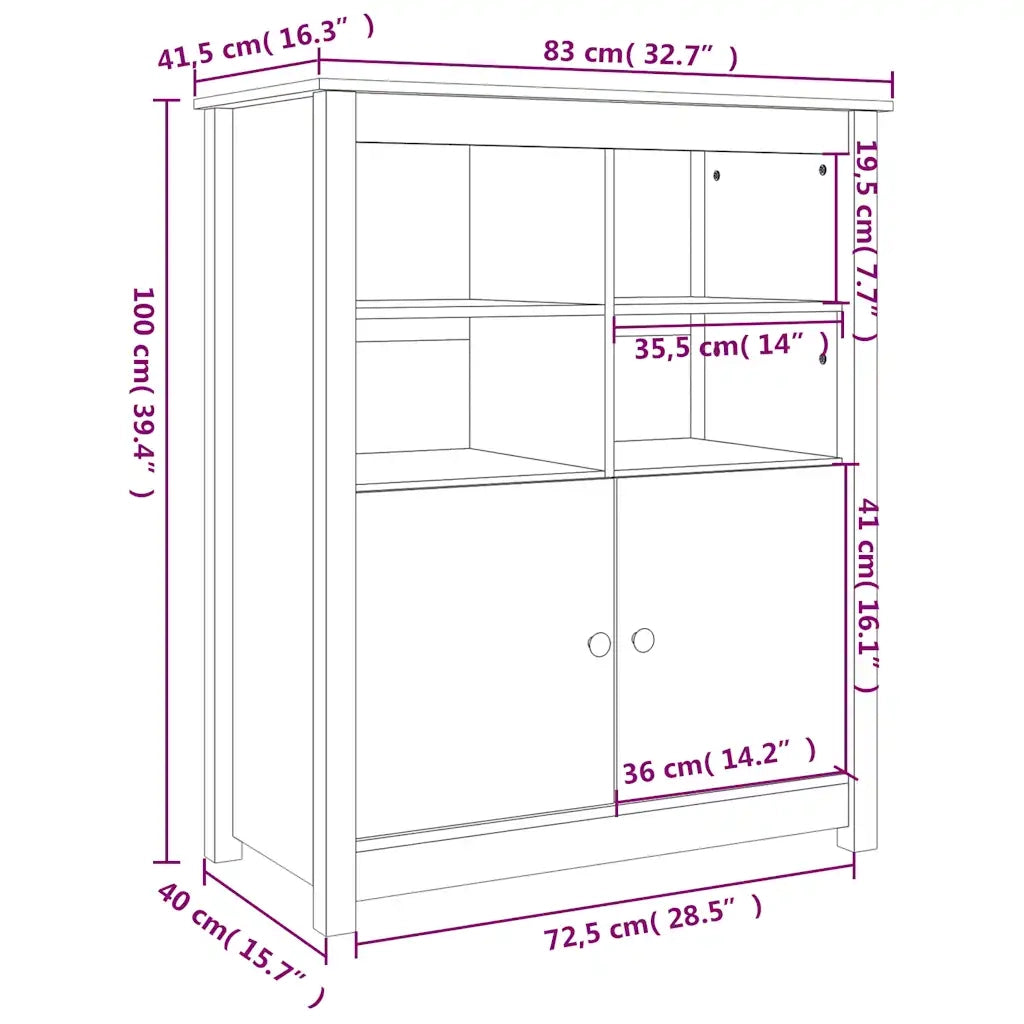 Credenza Miele 83x41,5x100 cm in Legno Massello di Pino cod mxl 25766