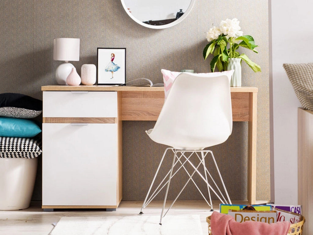 Petriano, Scrivania un Cassetto, 130x50x75.5h cm Marrone Rovere Scuro