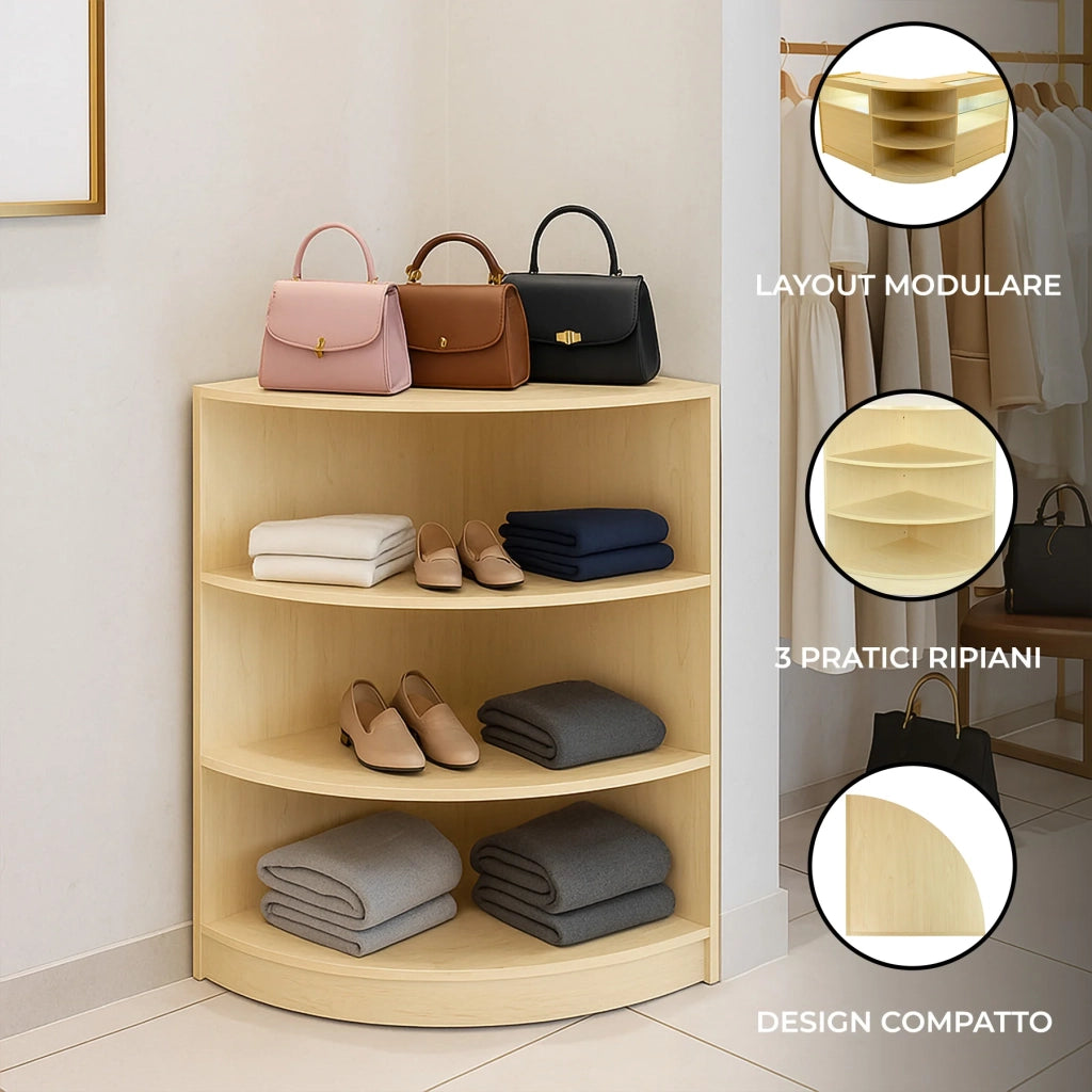 Bancone Angolare LM60 Acero – Vetrina Espositiva con Ripiani