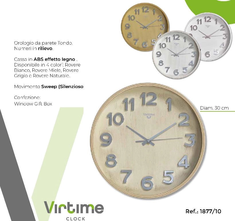 Orologio da Parete in ABS Effetto Legno Movimento Silenzioso 30 cm 4 Colori