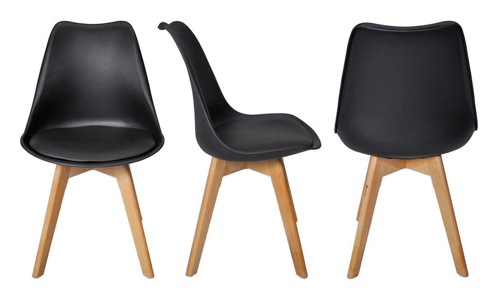 Sedia in plastica nera, sedia da pranzo piede in legno (2 pz) - Mia - SD10MIPL