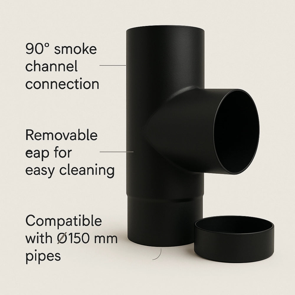 Raccordo a t arredo tappo ispezione raccolta 90° canale fumo stufa a pellet *** misura Ø 150 mm, confezione 1