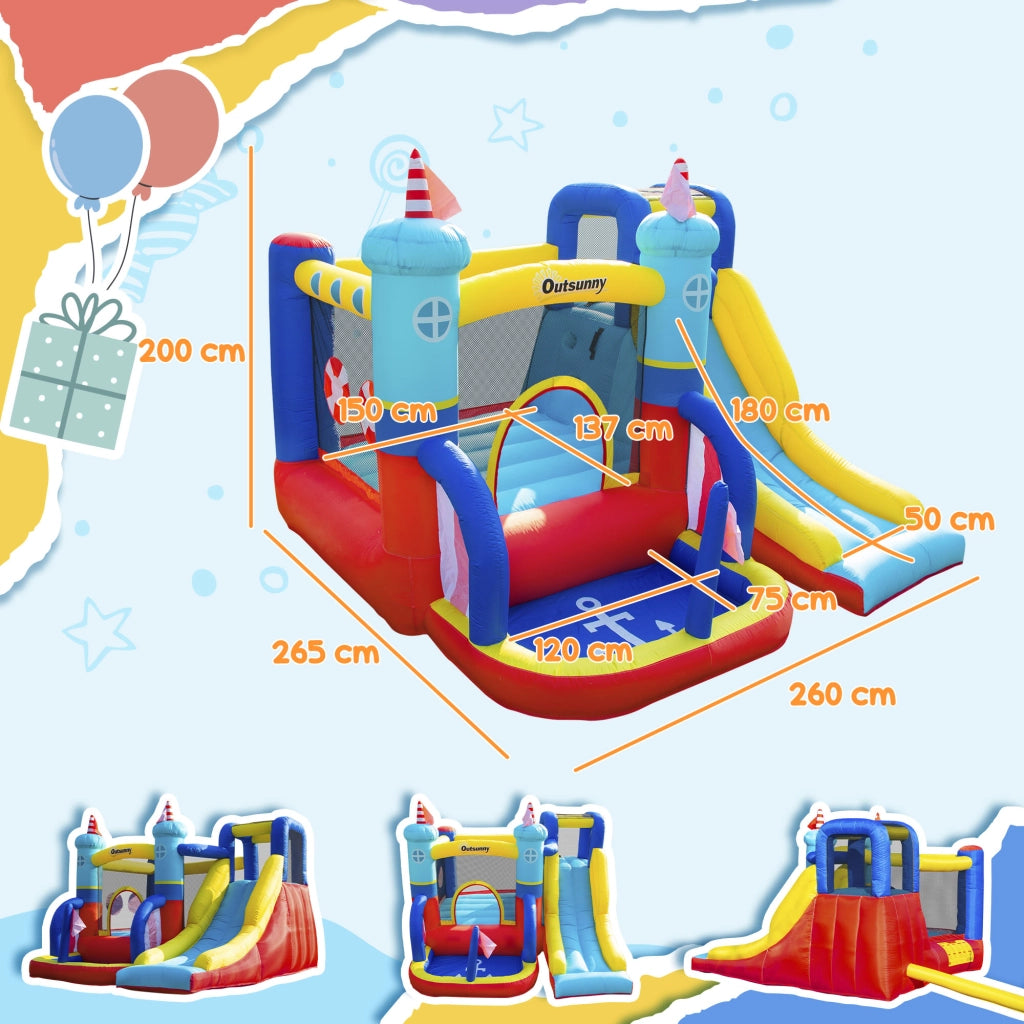 Castello Gonfiabile 4 in 1 Bimbi 3-8 Anni, Scivolo e Piscina, 265x260x200cm
