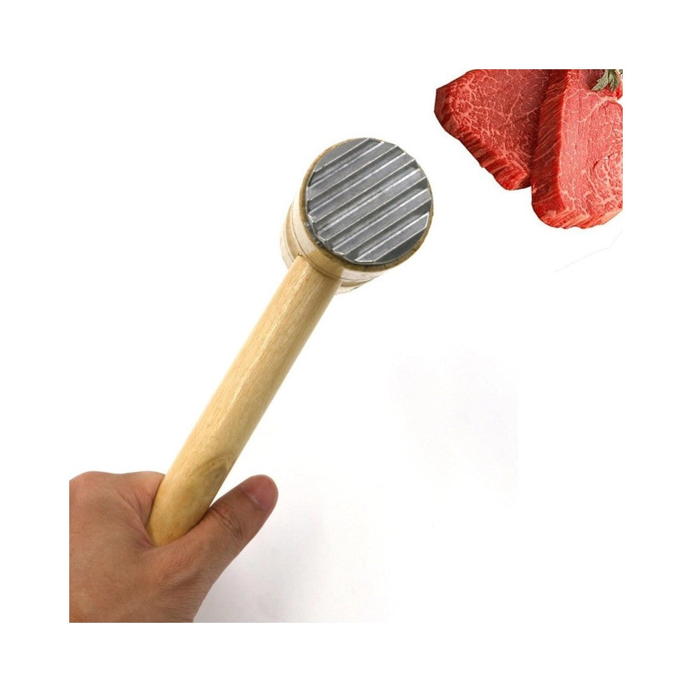 Trade Shop - Mazzuola Mazzetta Batticarne Rompinervi Con 2 Facce Manico In Legno Taglianervi -