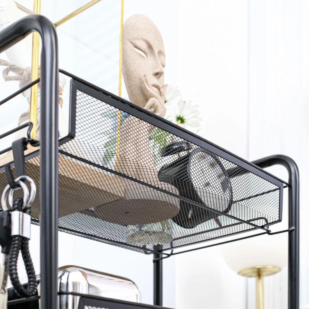Carrello Portautensili 5 Livelli con Cestini ¨C zephmum ¨C 45x26.5x106 cm Nero